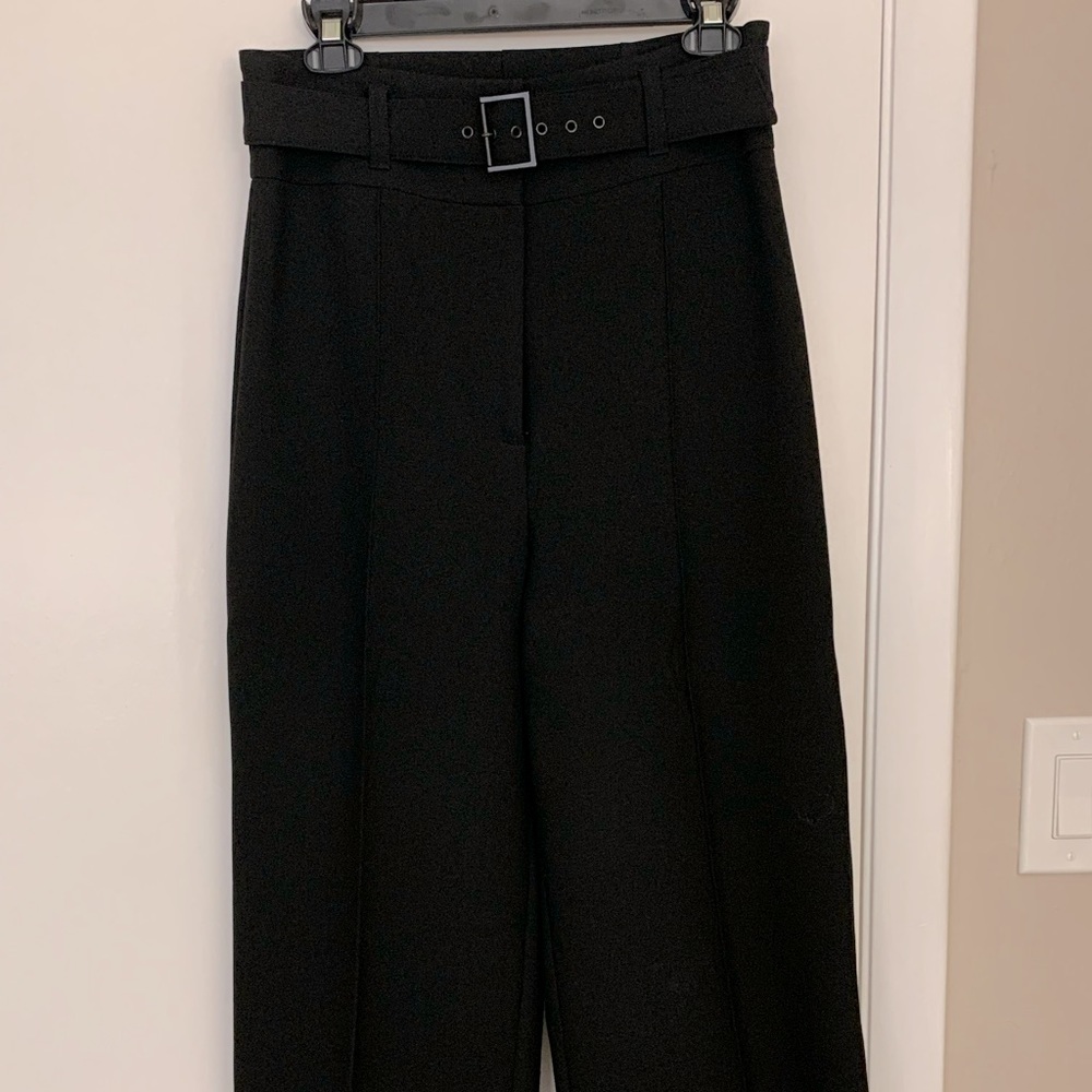Veronica Beard Lyla Black Wide Leg Belted Pants